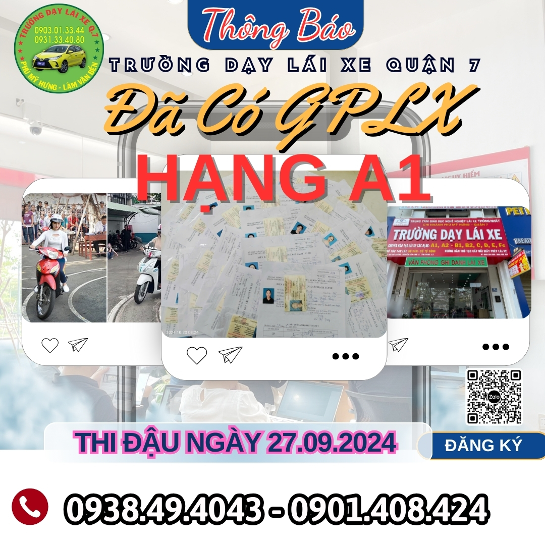 THÔNG BÁO CÓ BẰNG LÁI XE MÁY HẠNG A1 ĐỢT THI 27/09/2024